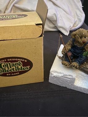 GANZ Cottage Collectibles Brown and Blue Fishing Bear Figurine